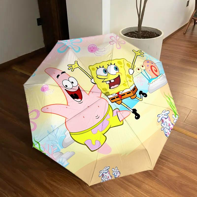 1pc SpongeBob, Patrick Star Automatic Umbrella | Portable Foldable 8-Rib Manual Open, Cute Halloween & Christmas Gift for Outdoor, Casual Accessory, D