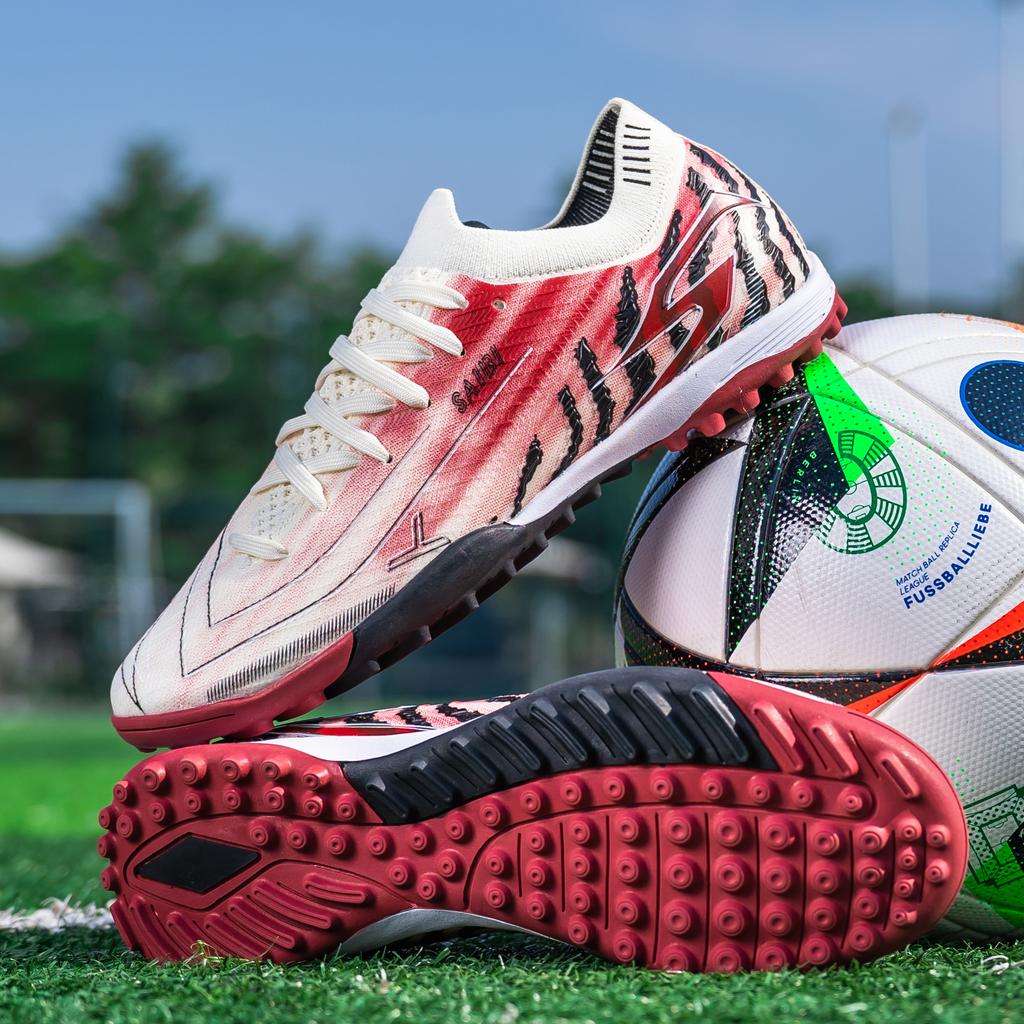 Unisex TF Turf Football Shoes Wear‑Proof Rubber Sole Comfort PU Upper Light Shoes For Outdoor Grass Matches