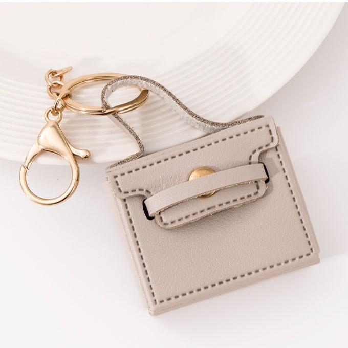 Fashion Square Handbag Keychain PU Leather Coin Purse Keyring Cute Airpods Phone Case Pendant Bag Charms for Women Girls Jewelry