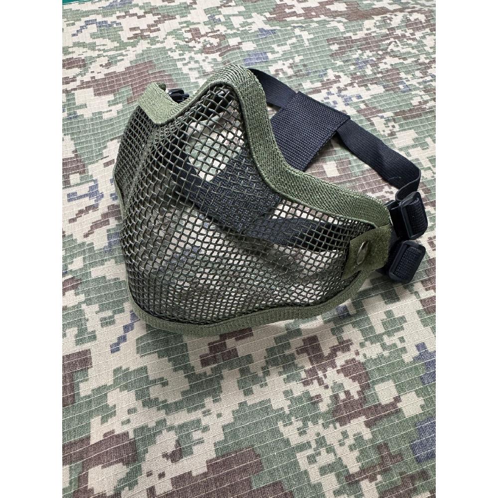 V1 Double‑Strap Steel Wire Half Face Mask, Camo Tactical Protective Mask for CS Airsoft Wargame Training