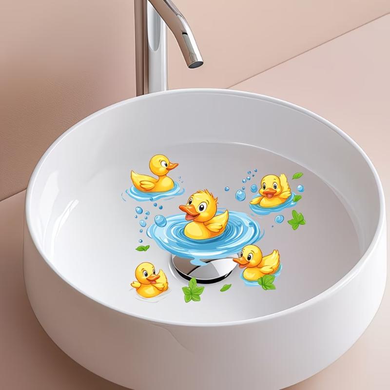 Yellow Duck Bathroom Wall Sticker PVC Removable Waterproof Decal for Cute Toilet Sink Childrens Decor