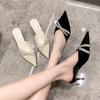 Туфли-лодочки с острым носком, женские, весна 2025, новые, черные, со стразами, сексуальные, на высоком каблуке, темпераментные, элегантные, одинарные