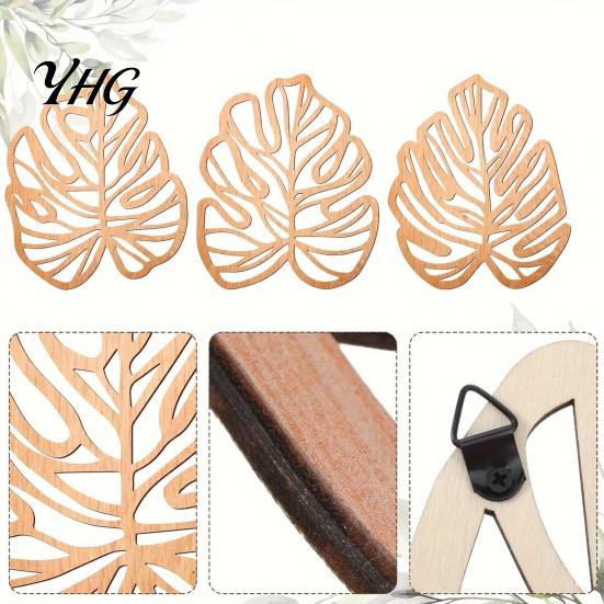 Monstera Leaf Wall Hanging 3Pcs Hollow Decoration, Wooden Tropical Art Plaque, Decorative Retro Ornament Sculpture with Hook for Living Room