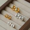 Classic Minimalist Triangle Huggie Earrings 925 Sterling Silver Chunky Wide Band Ear Buckle 18K Gold Plated Trendy Women's