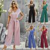 Diyun Women's European & American Style Solid Color Jumpsuit - Summer 2023 Loose Wide-Leg Trousers