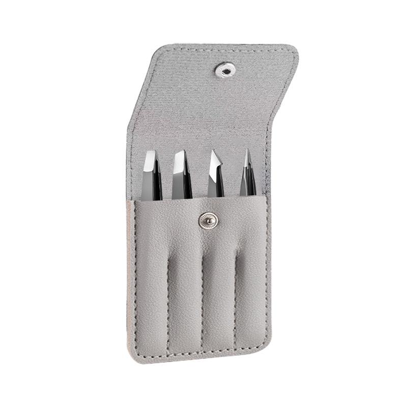 Stainless Steel Eyebrow and False Eyelash Tweezer Set - 4 Piece Hair Removal & Beauty Tool Kit