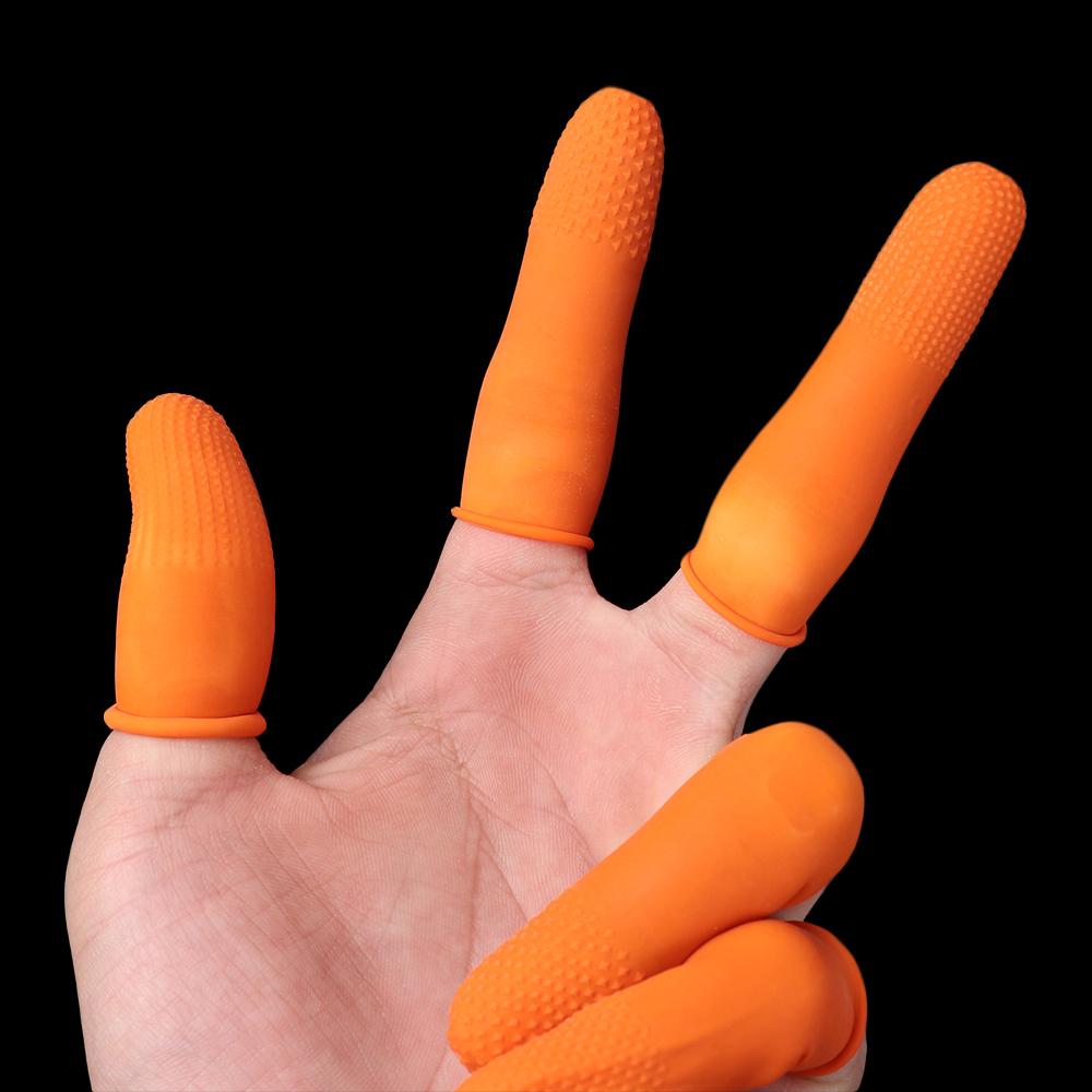 100PCS Finger Cots Orange Reusable Natural Rubber Latex Non-slip Finger Cover Fingertip Protector Industry Gloves Nail Art Tool
