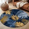 Ковер из хрустального бархатаКруглый коврик с рисунком тропических растений - Мягкий фланелевый нескользящий коврик, можно стирать в машине, с темно-синей и золотой пальмой