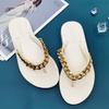 Flat Flip Flops Women's Summer Outside Beach Shoes Chain Rhinestone Slippers Women Fashion Outside Chain Designer Sandals