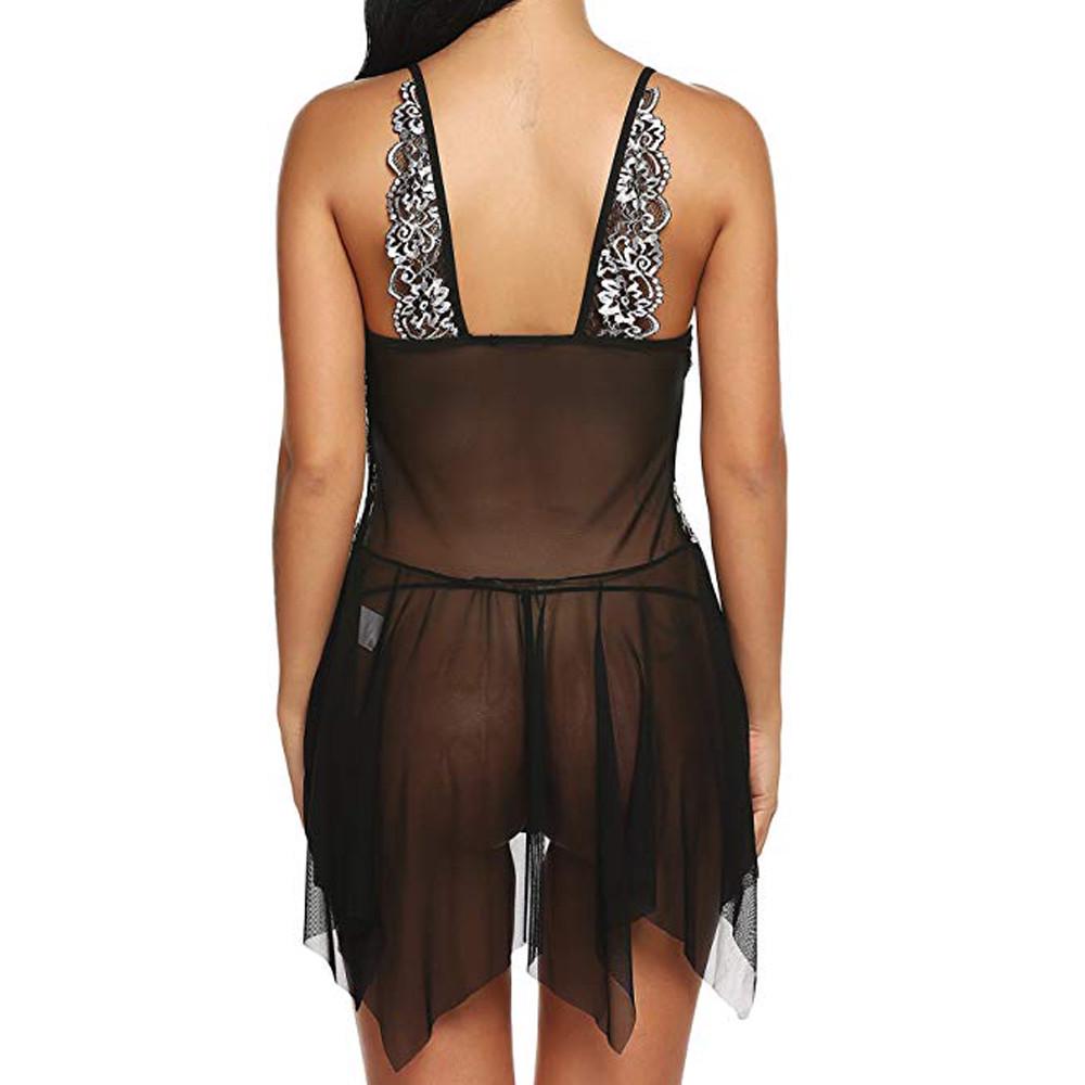 Women V Neck Floral Lace Lingerie Set Open Front Sexy Babydoll Mesh Underwear