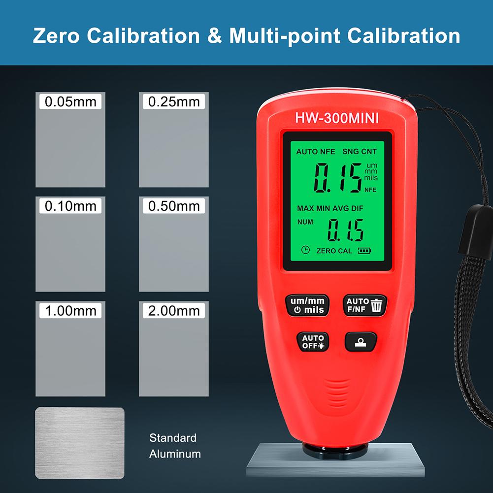 HW-300MINI Coating Thickness Gauge 0-2000UM Car Paint Film Tester Car Coating Thickness Measurer Physical Measuring Instruments