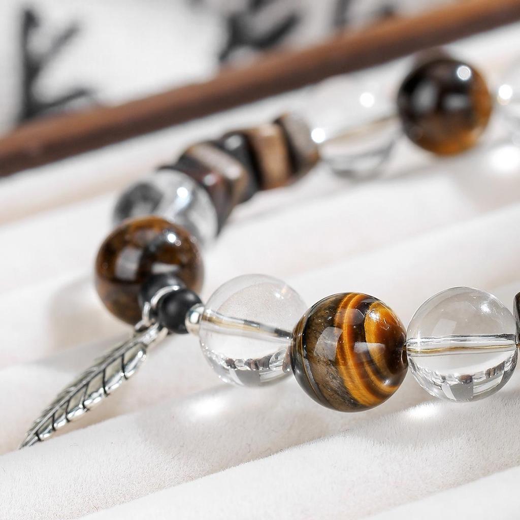 Xiaohongshu Natural White Crystal & Yellow Tiger Eye Agarwood Hand String