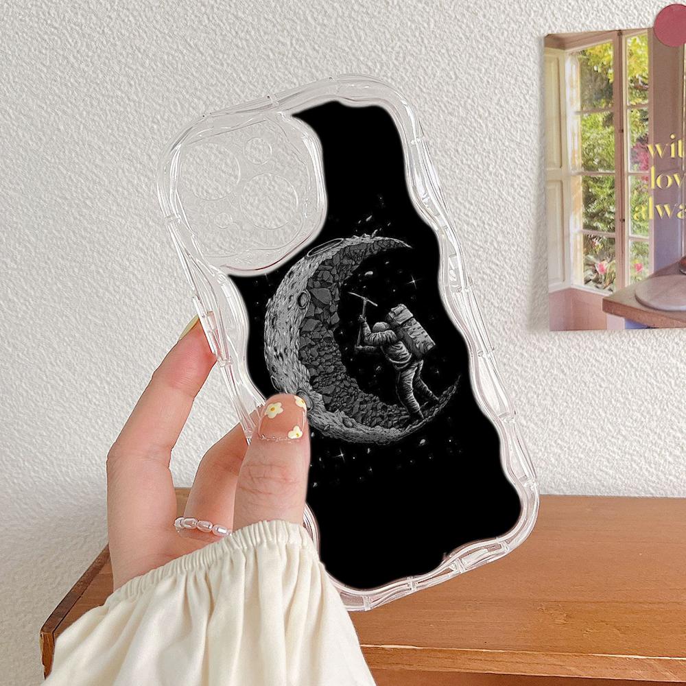 Ae97 Space Moon Astronaut Black art защитные чехлы для телефонов Samsung S23 S24 Ultra A55 A14 A25 Infinix Hot 40 Pro Tecno Spark 20 Wave TPU задняя крышка