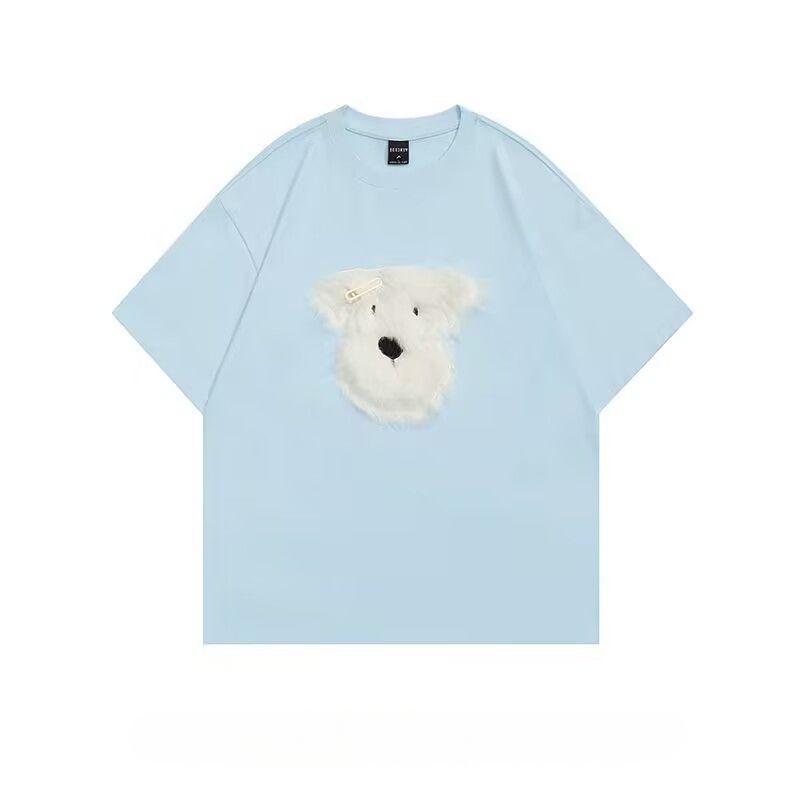 3D плюшевая собака женская футболка свободные короткие рукава женские летние топы однотонные повседневные женские футболки с круглым вырезом