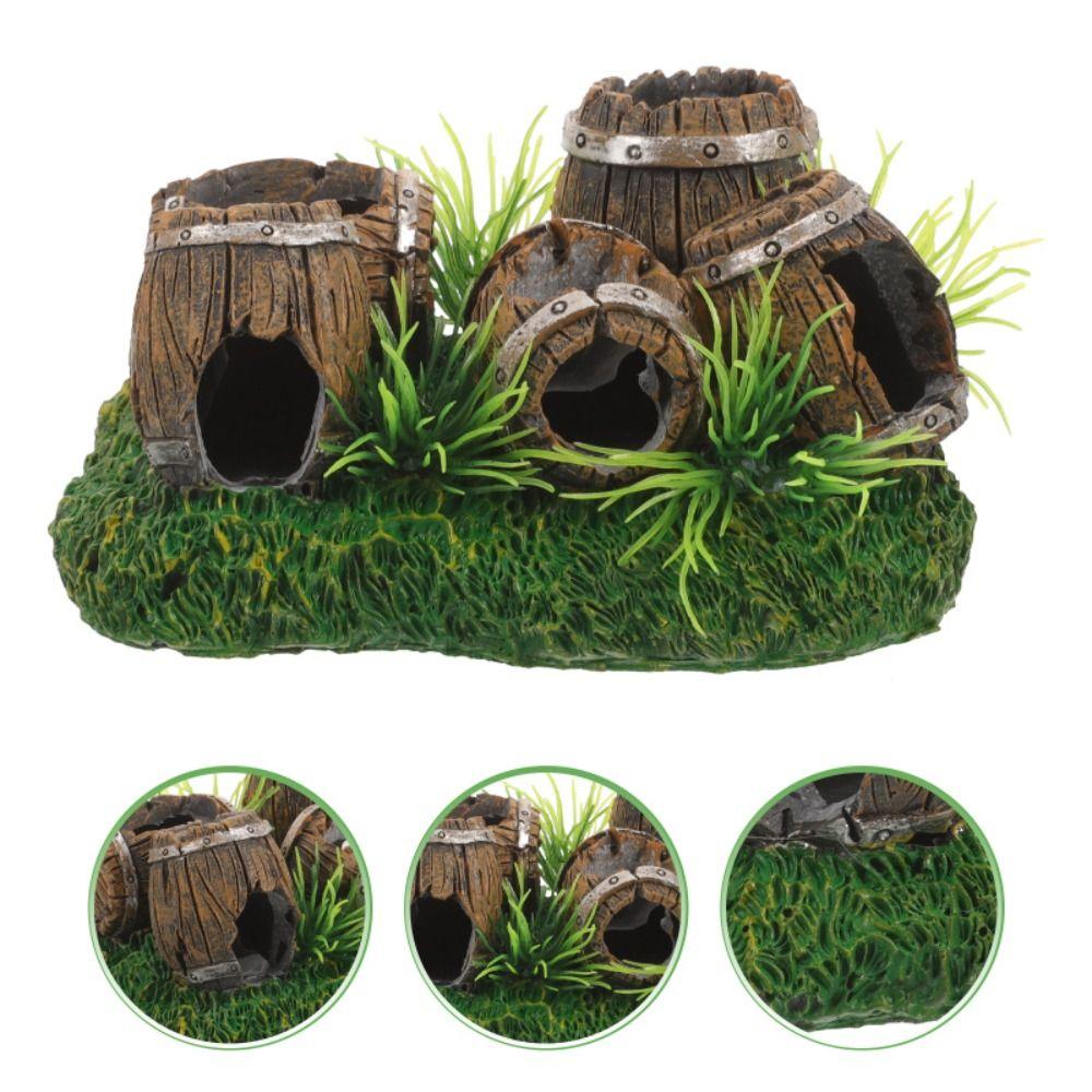 Creative Hideout Aquarium Ornaments Artificial Antique Barrels Betta Cave Hiding Spawning Spot