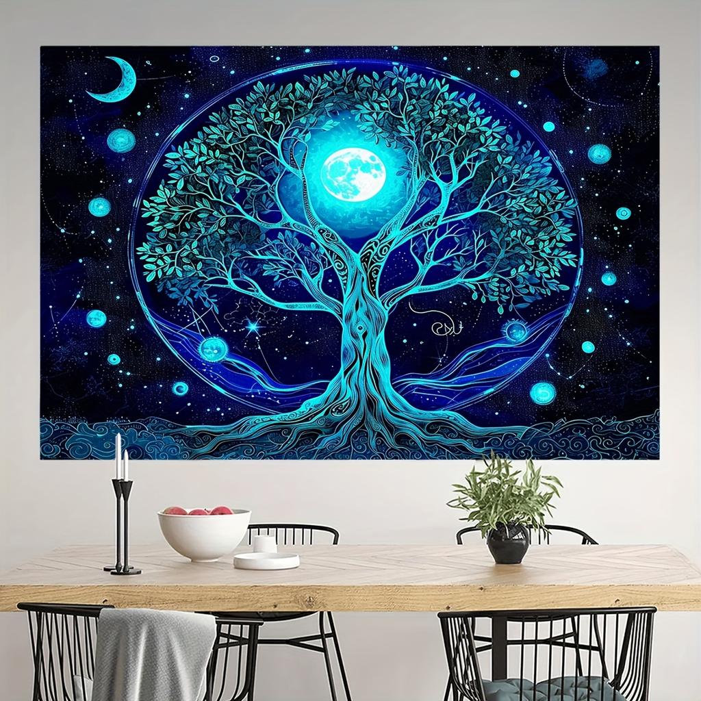 VIKAMA Blue Moonlight Tree of Life Tapestry Outdoor Garage Decoration Background Cloth Courtyard Party Wall Tapestry