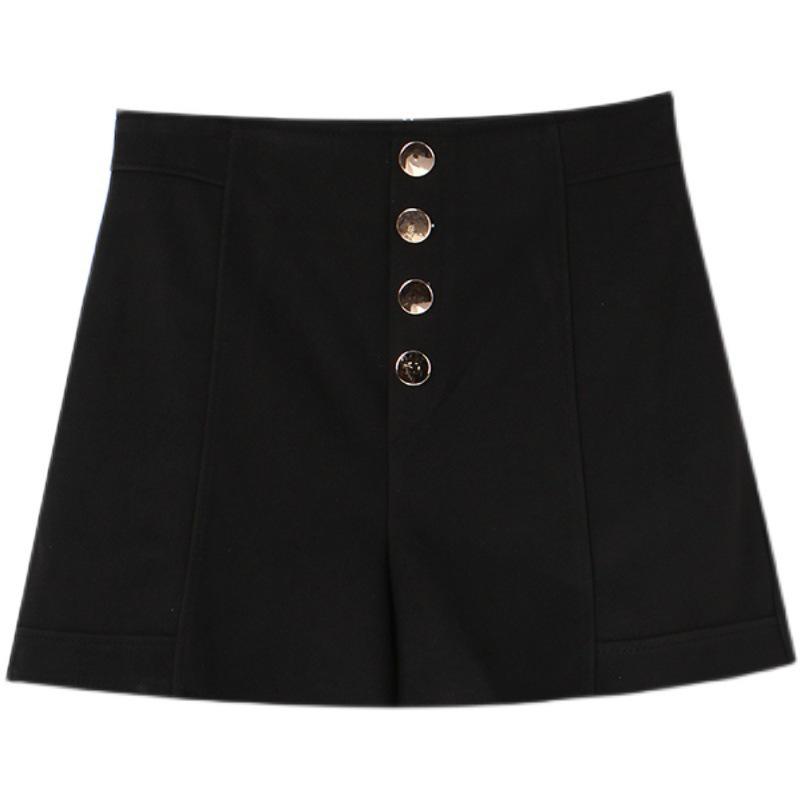 Шорты А-силуэта из твида с высокой посадкой в корейском стиле для женщин - Повседневные, Стройнящие, Универсальные, Модные