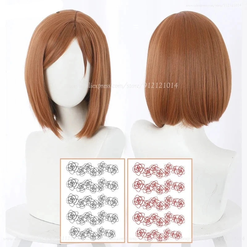 Wigs, Facial Hair Anime Kugisaki Nobara Cosplay Wig Brown Orange Short Heat Resistant Synthetic Hair