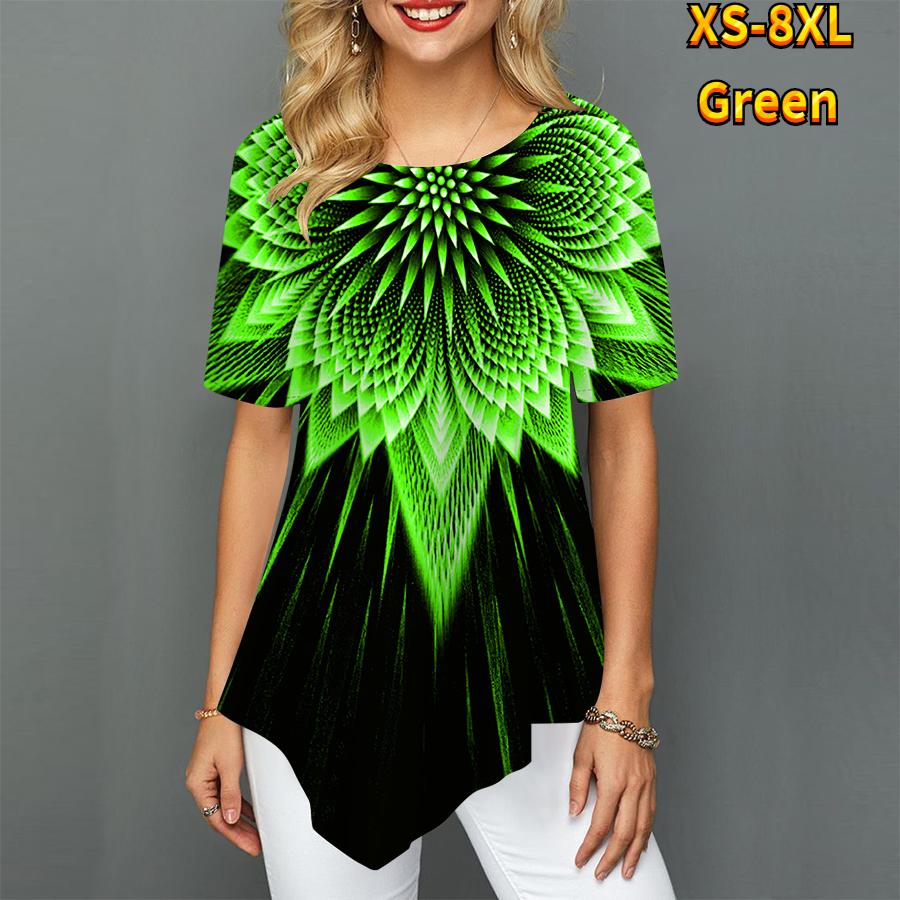 Женские футболки больших размеров с большим цветочным принтом, свободные повседневные топы, женская нерегулярная летняя одежда