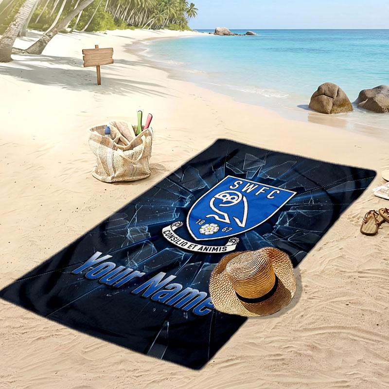 Sheffield Wednesday FC Personalized Printed Beach Towel Soccer Logo Support Custom Name Text Absorbent Towel For Sport Travel Special Gift
