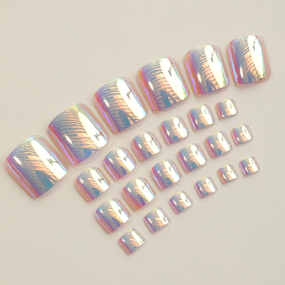 Wearable Manicure False Toe Nails Square Head Press On Nails Fashion Fake Toenails Girl