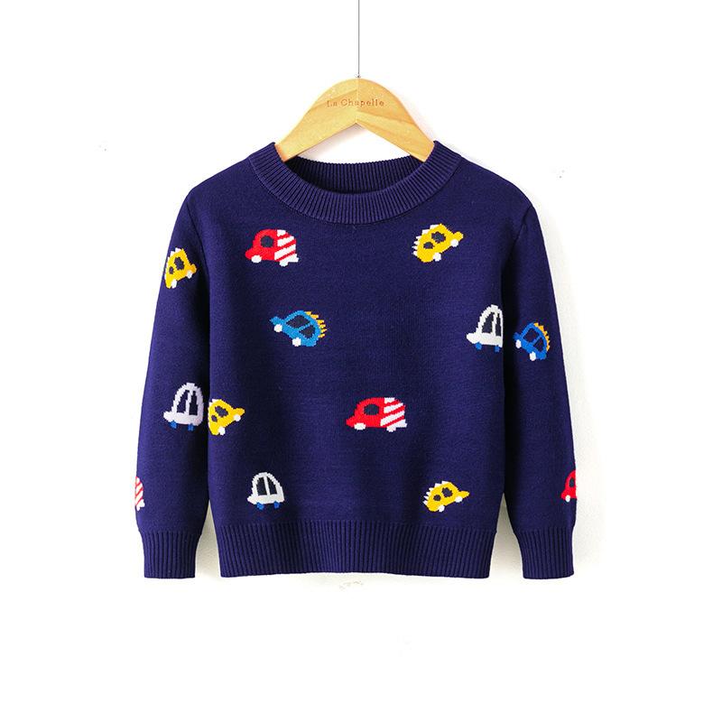 European and American children's clothing autumn and winter children's sweater boys' foreign cartoon trolley crew neck bottom pullover knitted sweater