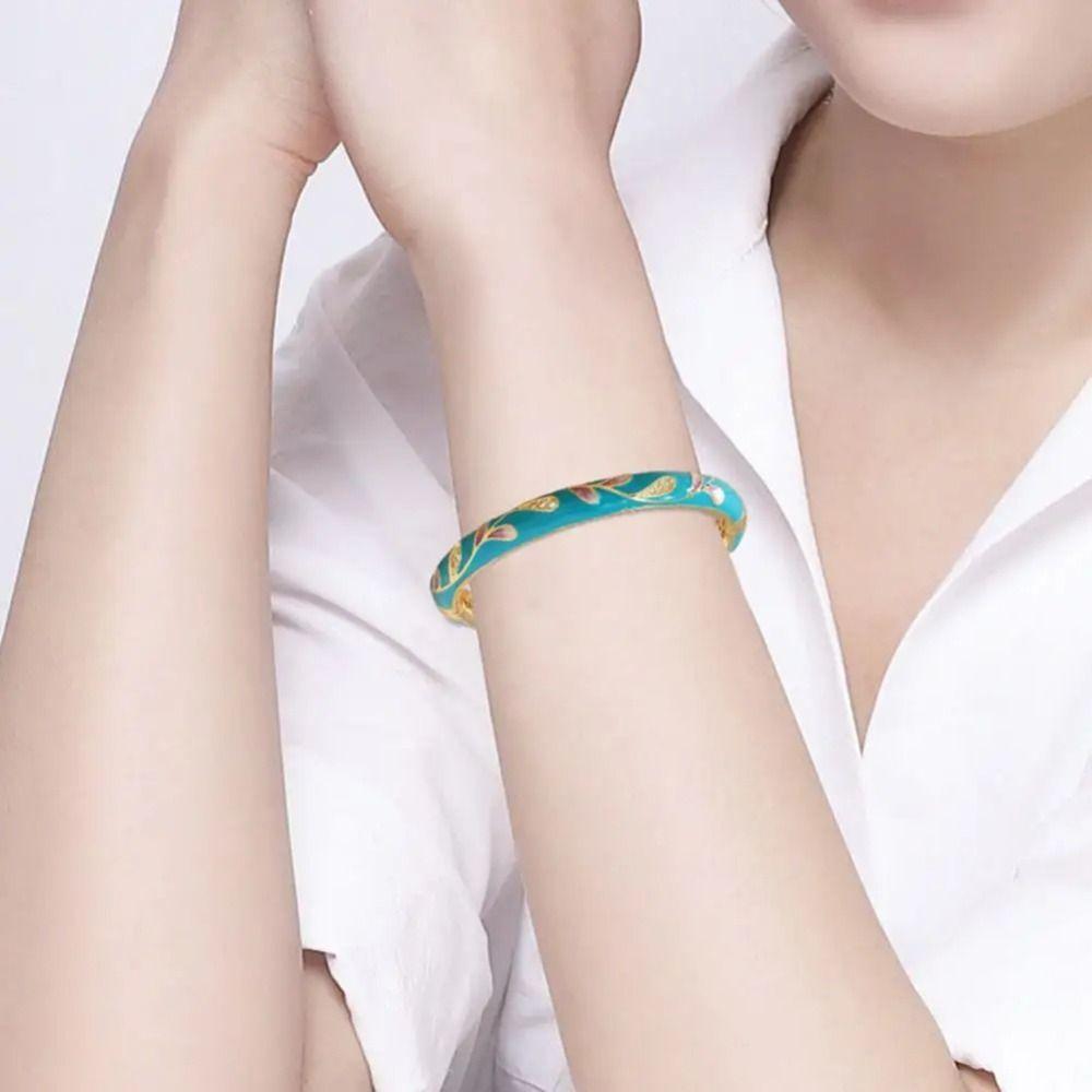 Эмалевая выдолбленная цветочная цепочка двойной браслет женский браслет на руку винтажный браслет перегородчатой эмали для девочек