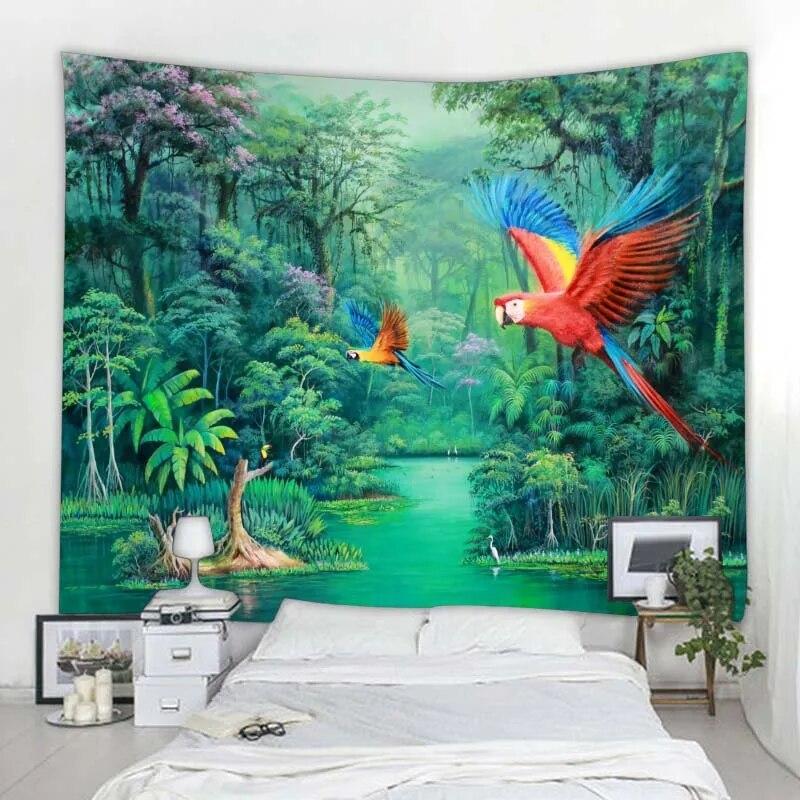 Настенный гобелен с тропическими джунглями и животными, украшение для дома, гобелен, пляжное полотенце, коврик для йоги, гобелен