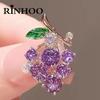Rinhoo Exquisite Purple Green Rhinestone Grape Brooch For Women Elegant Fruit Leaf Lapel Pins Plant Banquet Badge Casual Jewelry