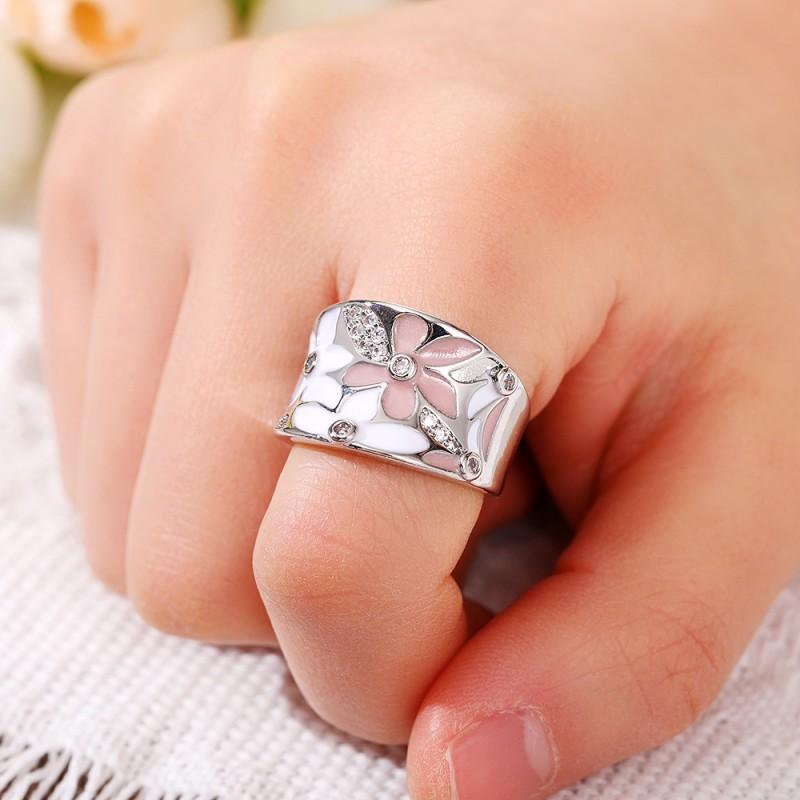 Huitan Aesthetic Enamel Flower Finger Ring for Women Wedding Party New Ring Color Luxury Cubic Zirconia Jewelry Gift