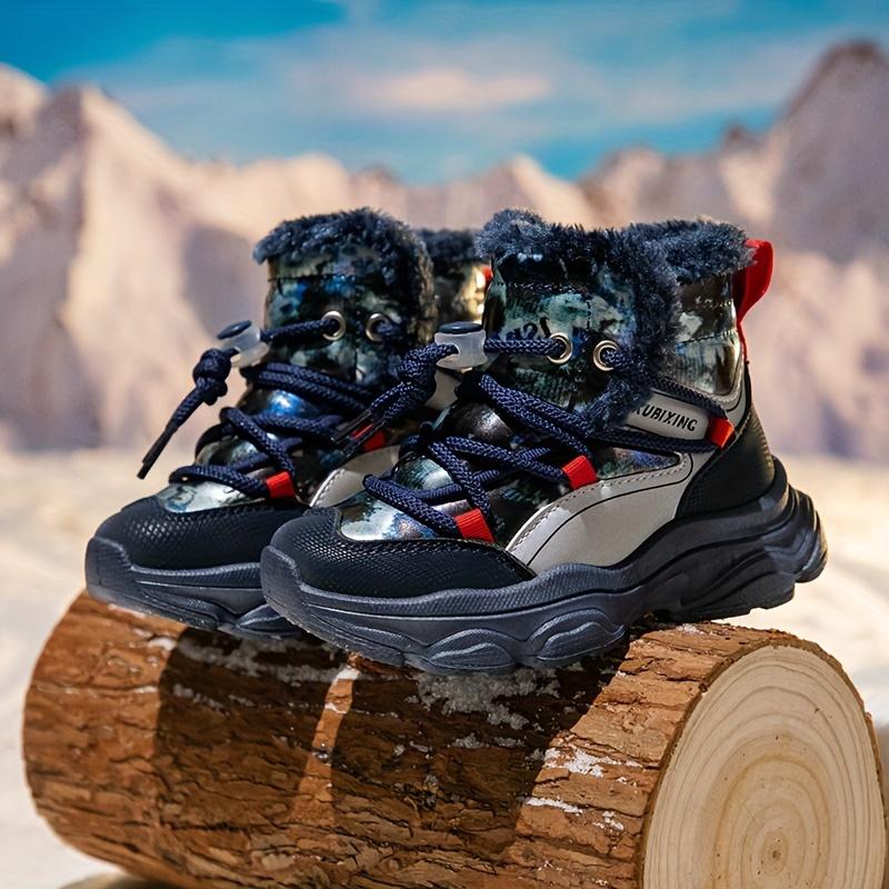 Cute Snow Boots Warm Cozy Girls Winter Snow Boots High Top Sneakers Elastic Lace Closure Fleece Lined Outdoor Fun