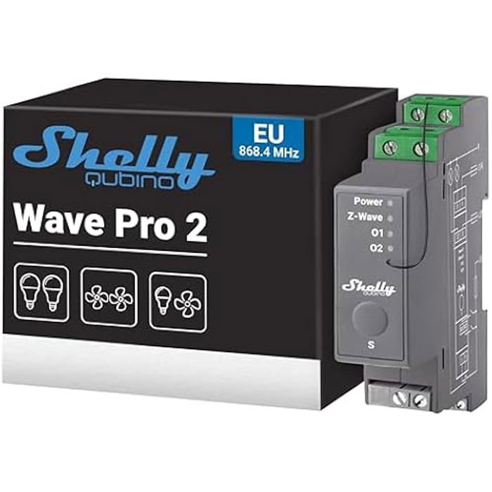 Interrupteur connecté - shelly - wave pro 2 - 2 canaux - 25a - montage sur rail din