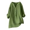 Women Casual Shirt V-Neck Buttons Half Placket Long Sleeve Blouse Solid Color Loose Fit Tunic Tops Office Lady Shirt