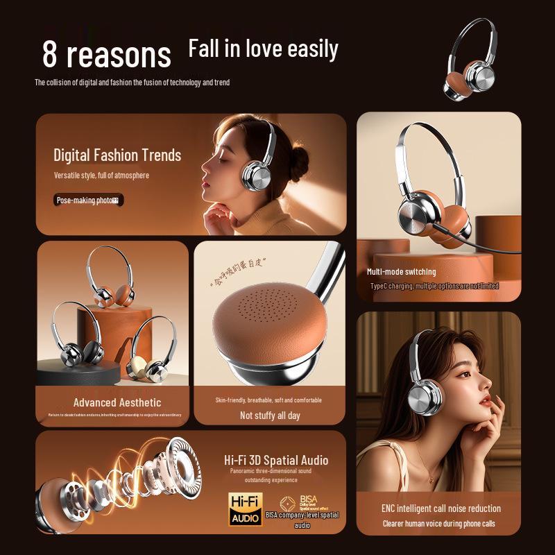 CR-20 Retro Bluetooth 5.4 Over-Ear Headphones - Myllard Metal Design with Super Long Battery Life