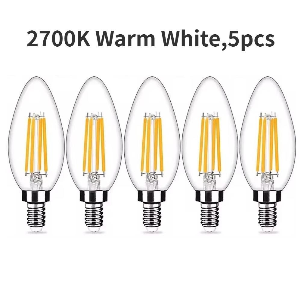 Melery E12 LED Bulb C35 Candle Chandelier Light 4W Equivalent 40W Warm White Daylight 6500K Edison Screw Lamp Clear Galss 5Pack