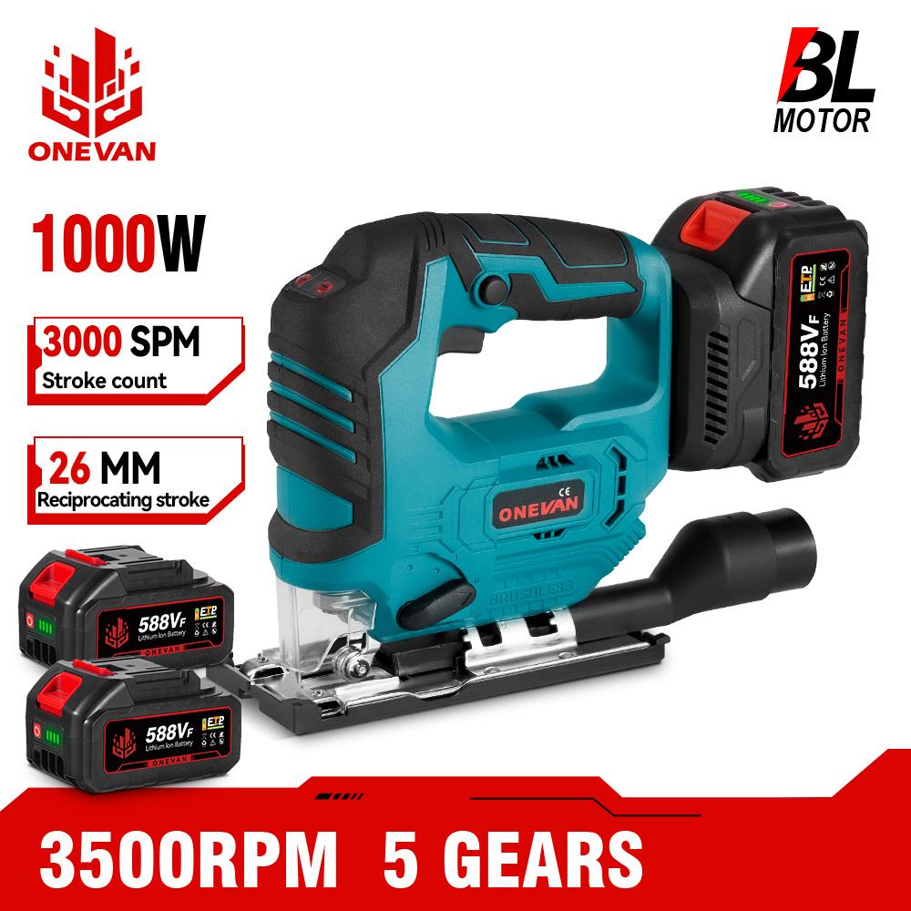 ONEVAN 3500 об/мин бесщеточный электрический лобзик 1000 Вт лобзик регулируемое лезвие 3 переменных скорости деревообрабатывающий инструмент для Makita 18 В аккумулятор