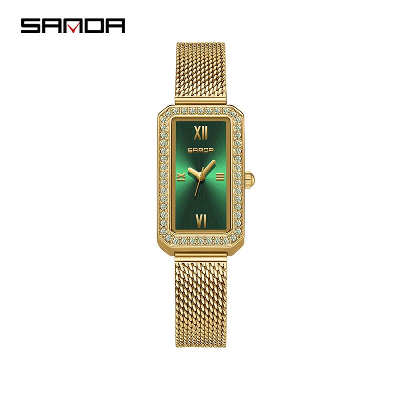 Fashion Sanda Top Brand Trendy Design Rectangle Dial Waterproof Quartz Movement Business Women Analog Wrist Watch