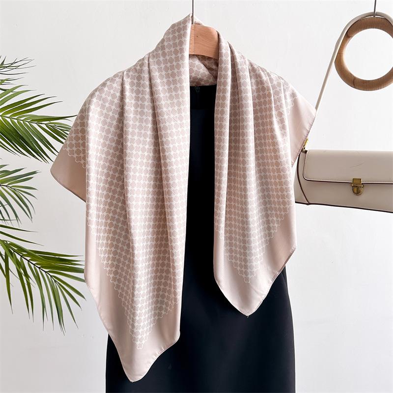 Versatile British-Style Silk Square Scarf - 90cm Solid Color Shawl & Headscarf