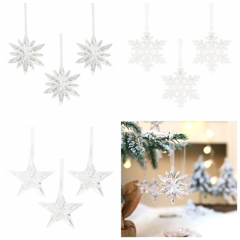 3Pcs/set DIY Christmas Transparent Snowflakes Acrylic Xmas Tree Ornaments New Year