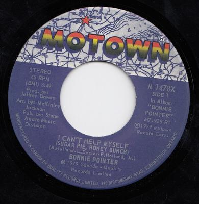 7-дюймовая пластинка BONNIE POINTER - I Can't Help Myself (Sugar Pie, Hon M1478X Motown 1979 Канада Танцевальная и Электронная Б/У