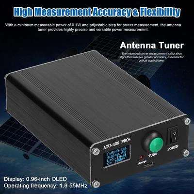 ATU-100 Pro+ 1,8–55 МГц собранный автоматический антенный тюнер 1,8–55 МГц портативный 0,96-дюймовый OLED-дисплей автоматический тюнер