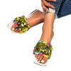 European and American Flat-bottomed Sequined Cool Slippers Women's 2025 Summer New Square Head Outer Wear Large Size 4344 One-word Slippers