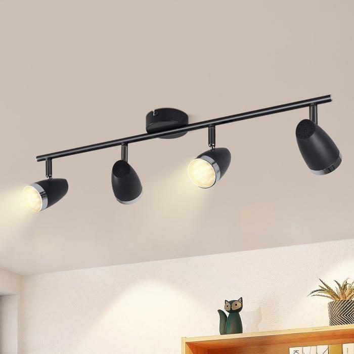 Spot de plafond - NETTLIFE - Plafonnier 4 ampoules - 16W LED intégrée - Orientable 350° - Noir métal