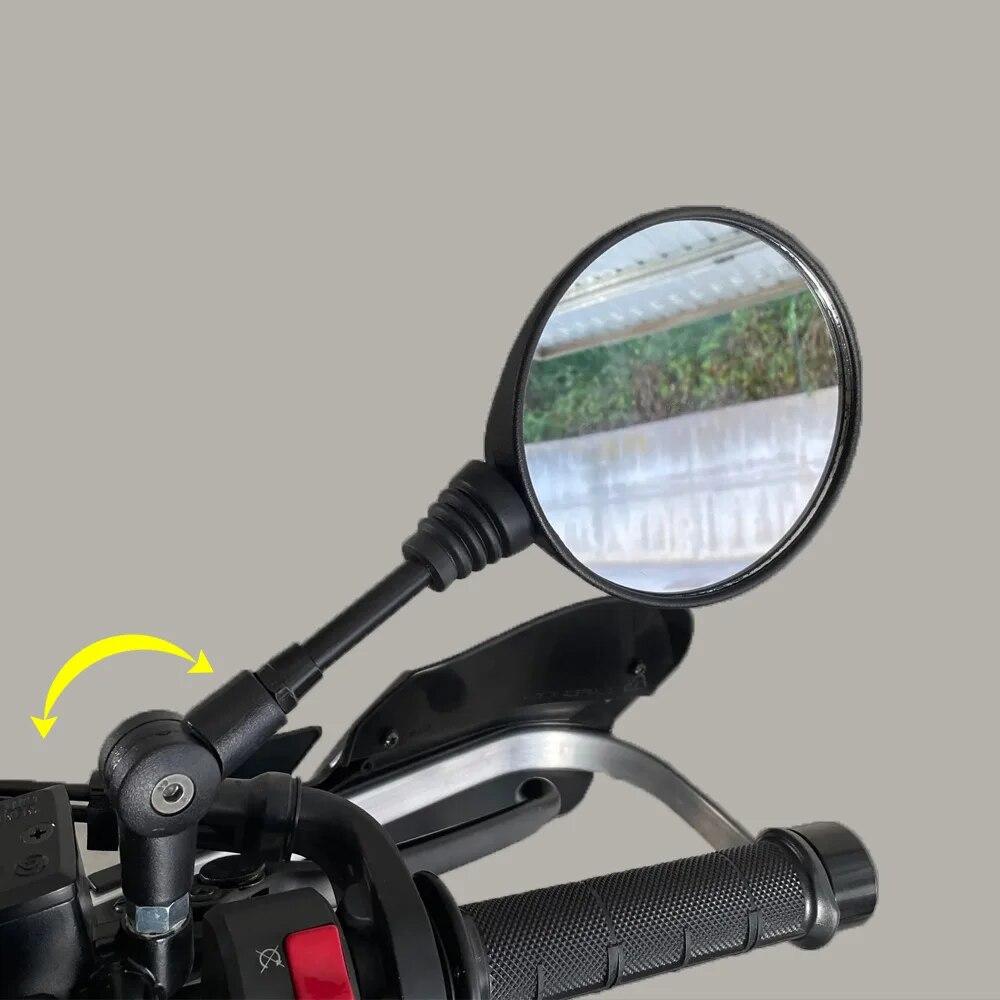 1 Pair Motorcycle Mirror 10mm Side Mirror Black Aluminum Universal 360 Degree Adjustable Rotation Rearview Mirror Anti Fall Folding