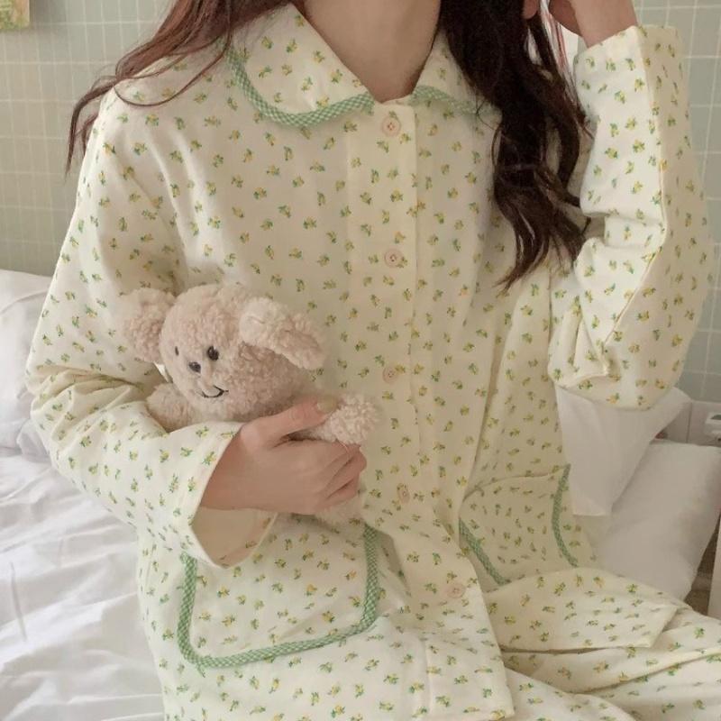 Весенне-осенний женский пижамный комплект для украшения дома, японская сладкая цветочная пижама, осенне-зимний женский досуг, свободный комплект для украшения дома