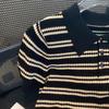 Women Summer Striped Casual Shirts Short Sleeve Knitted Slim Top