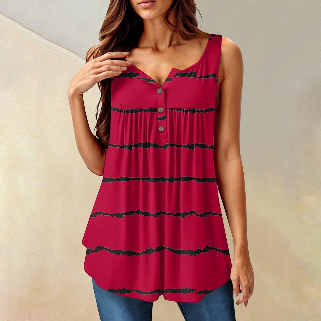 Женская мода, однотонная плиссированная повседневная футболка без рукавов, жилет на пуговицах, топ