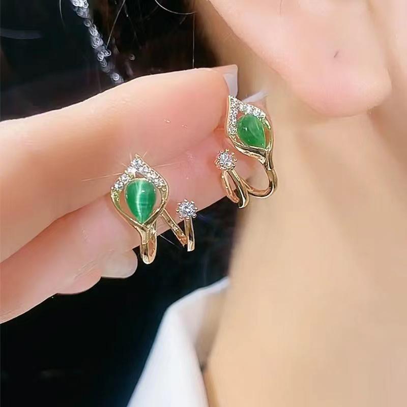 Длинные серьги-бантики из серебряных игл S925 с кошачьим глазом и жемчугом - Ретро и универсальный стиль для женщин