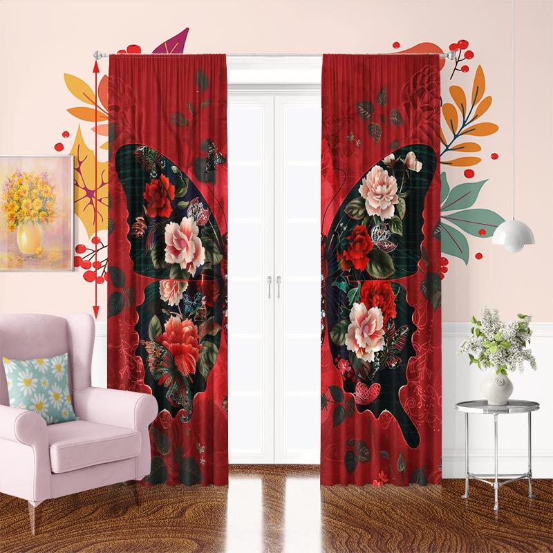 2 шт. - Красная бабочка - печатная штора, -100% полиэстер, подходит для штор в спальню и декора гостиной.