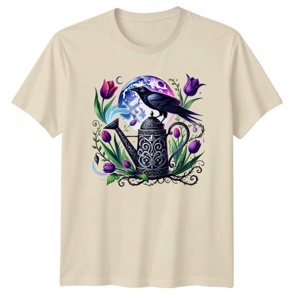 Mystical Crow Moon Garden Watering TShirt Gothic Nature Gardening Gift